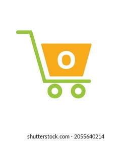 Trolley Shopping Cart On Letter O Initial Online And Shopping Logo Concept Template