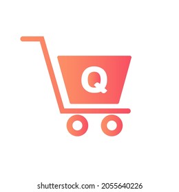 Trolley Shopping Cart On Letter Q Initial Online And Shopping Logo Concept Template