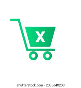 Trolley Shopping Cart On Letter X Initial Online And Shopping Logo Concept Template