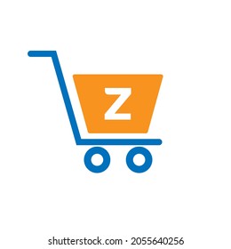 Trolley Shopping Cart On Letter Z Initial Online And Shopping Logo Concept Template
