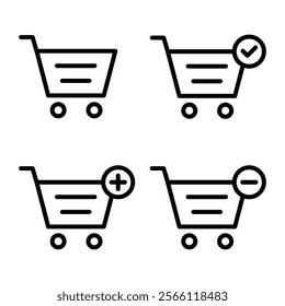 Trolley shopping cart outline icon set