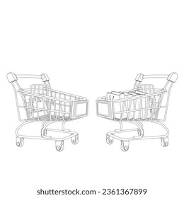 Trolley for shopping, shopping cart, vector sketch illustration