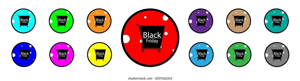 Trolley for shopping goods, round icon in different colors on a white background. 