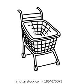Trolley Shopping Hand Drawn Icon Set Vector.