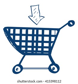 Trolley Shopping icon. Design elements in hand drawn style.