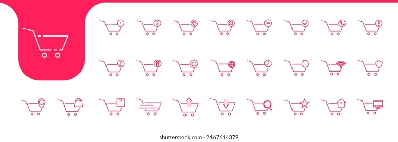 trolley shopping line simple icon collection vector design