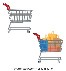 Trolley for shopping. Vector illustration. Isolated on a white background.