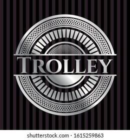 Trolley silvery emblem or badge. Vector Illustration. Mosaic.