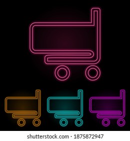 carro en la tienda color neón set. Línea delgada simple, vector de contorno de iconos web para ui y ux, sitio web o aplicación móvil