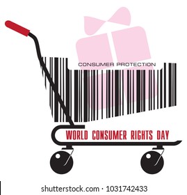 A trolley from the store with a gift for the day of World Consumer Rights Day