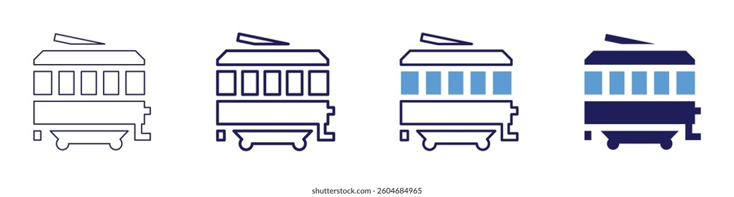 Trolley system icon in 4 different styles. Thin Line, Line, Bold Line, Duotone. Duotone style. Editable stroke.