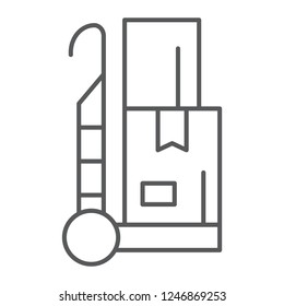 Trolley thin line icon, cargo and package, hand truck sign, vector graphics, a linear pattern on a white background, eps 10.