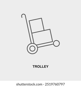 Trolley thin line icon or logo. Symbol or sign on airline or travel app theme. Vector line illustration.