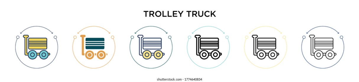 Trolley truck icon in filled, thin line, outline and stroke style. Vector illustration of two colored and black trolley truck vector icons designs can be used for mobile, ui, web