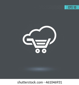 Trolley vector icon. Cloud pictogram. Graphic symbol for web design, logo.  White glyph on a gray background. Isolated sign.