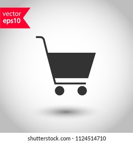 Trolley vector icon. Supermarket basket on wheels icon. EPS 10 vector sign. Studio background.