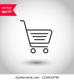 Trolley vector icon. Supermarket basket on wheels icon. EPS 10 vector sign. Studio background.