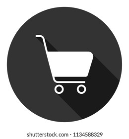 Trolley vector icon. Supermarket basket on wheels icon. Vector flat sign. Grey background with shadow.