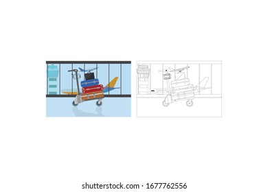 Vektorillustration-Objekt Flughafen Illustration Paket Trolley
