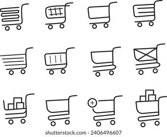 Trolley vector. Shopping icon vector. Shopping cart vector icon flat design. Icon set for web and UI UX design.