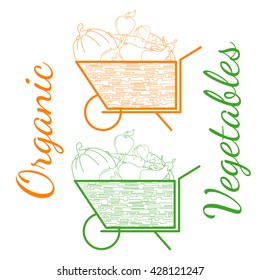 Trolley with vegetables. Linear icon. Organic vegetables. Shopping cart concepts