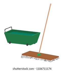 Trolley water cleanser container and mop cleaning equipment vector illustration