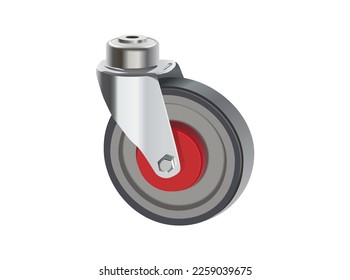 Trolley wheel, realistic metal vector illustration on white background