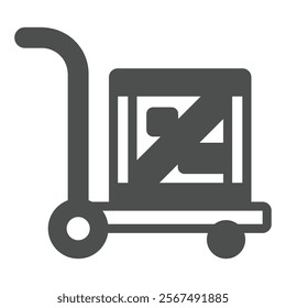 Trolley with wooden box solid icon, delivery service concept. Vector graphics. Cart and parcel box sign on white background, glyph style icon for mobile or web design