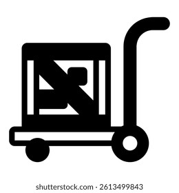 Trolley with wooden box solid icon, delivery service concept. Vector graphics. Cart and parcel box sign on white background, glyph style mobile or design