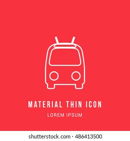 Trolleybus Bright red material designed line thin flat icon / logo