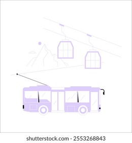 Carros De Trolleybus E De Cabo Em Ilustração De Vetor Plano Simbolizando Transporte Urbano, Comutação E Conectividade, Isolados Em Fundo Branco.