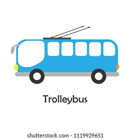 Trolleybus in cartoon style, card with transport for kid, preschool activity for children, vector illustration
