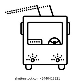 Trolebús con colector de corriente, icono de vector de línea negra, símbolo de transporte eléctrico público