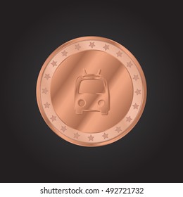 Trolleybus embossed realistic bronze coin precious Icon / Logo Design