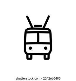Icono del doodle de vista frontal del trolebús. Transporte público. Ilustración vectorial.