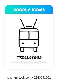 Trolleybus front view doodle icon. Public transport. Vector illustration.