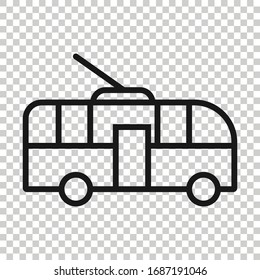 Trolleybus icon in flat style. Trolley bus vector illustration on white isolated background. Autobus vehicle business concept.