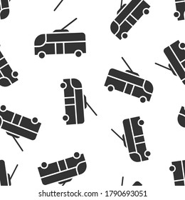 Trolleybus icon in flat style. Trolley bus vector illustration on white isolated background. Autobus vehicle seamless pattern business concept.