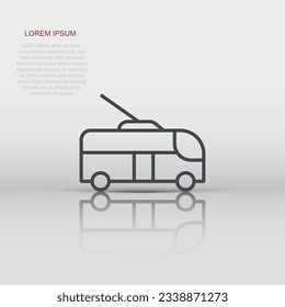 Trolleybus icon in flat style. Trolley bus vector illustration on white isolated background. Autobus vehicle business concept.