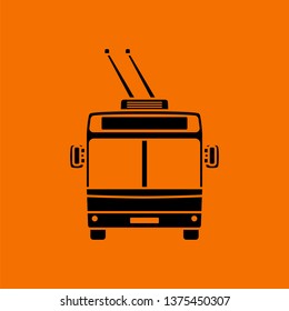 Trolleybus icon front view. Black on Orange background. Vector illustration.