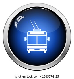 Trolleybus icon front view. Glossy Button Design. Vector Illustration.