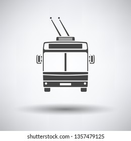 Trolleybus icon front view on gray background, round shadow. Vector illustration.