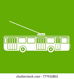 Trolleybus icon white isolated on green background. Vector illustration