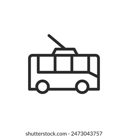 Trolleybus, linear style icon. electric bus transportation. Editable stroke width.