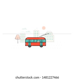 trolleybus public transport flat vector illustration