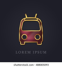 Trolleybus Red Ruby with Golden Frame Precious Jewellery Icon / Logo Design