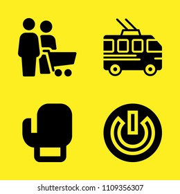 trolleybus, shopping cart, boxing and power button vector icon set. Sample icons set for web and graphic design