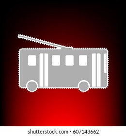 Trolleybus sign. Postage stam or old photo style on red-black gradient background.