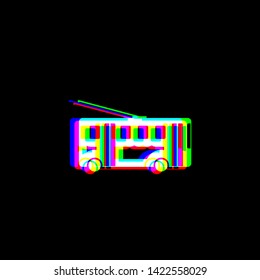 Trolleybus sign. Red, green and blue unfocused contour icon at black background. Illustration.