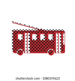 Trolleybus sign. Vector. Brown icon with shifted black circle pattern as duplicate at white background. Isolated.